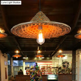 Asia Bamboo Coolie Hat Pendant Ceiling Light - Single-Bulb Wooden Hang Lamp for Restaurants