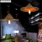 Asia Bamboo Coolie Hat Pendant Ceiling Light - Single-Bulb Wooden Hang Lamp for Restaurants
