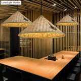 Asia Bamboo Coolie Hat Pendant Ceiling Light - Single-Bulb Wooden Hang Lamp for Restaurants