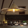 Asia Bamboo Coolie Hat Pendant Ceiling Light - Single-Bulb Wooden Hang Lamp for Restaurants Wood / A