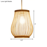 Asia Bamboo Hand-Worked Pear Cage Pendant Terrace Ceiling Light - Wood 1 Bulb