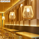 Asia Bamboo Hand-Worked Pear Cage Pendant Terrace Ceiling Light - Wood 1 Bulb