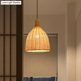 Asia Bamboo Shade Pendant Lamp With Down Lighting - Beige Droplet Design