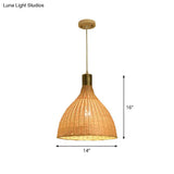 Asia Bamboo Shade Pendant Lamp With Down Lighting - Beige Droplet Design