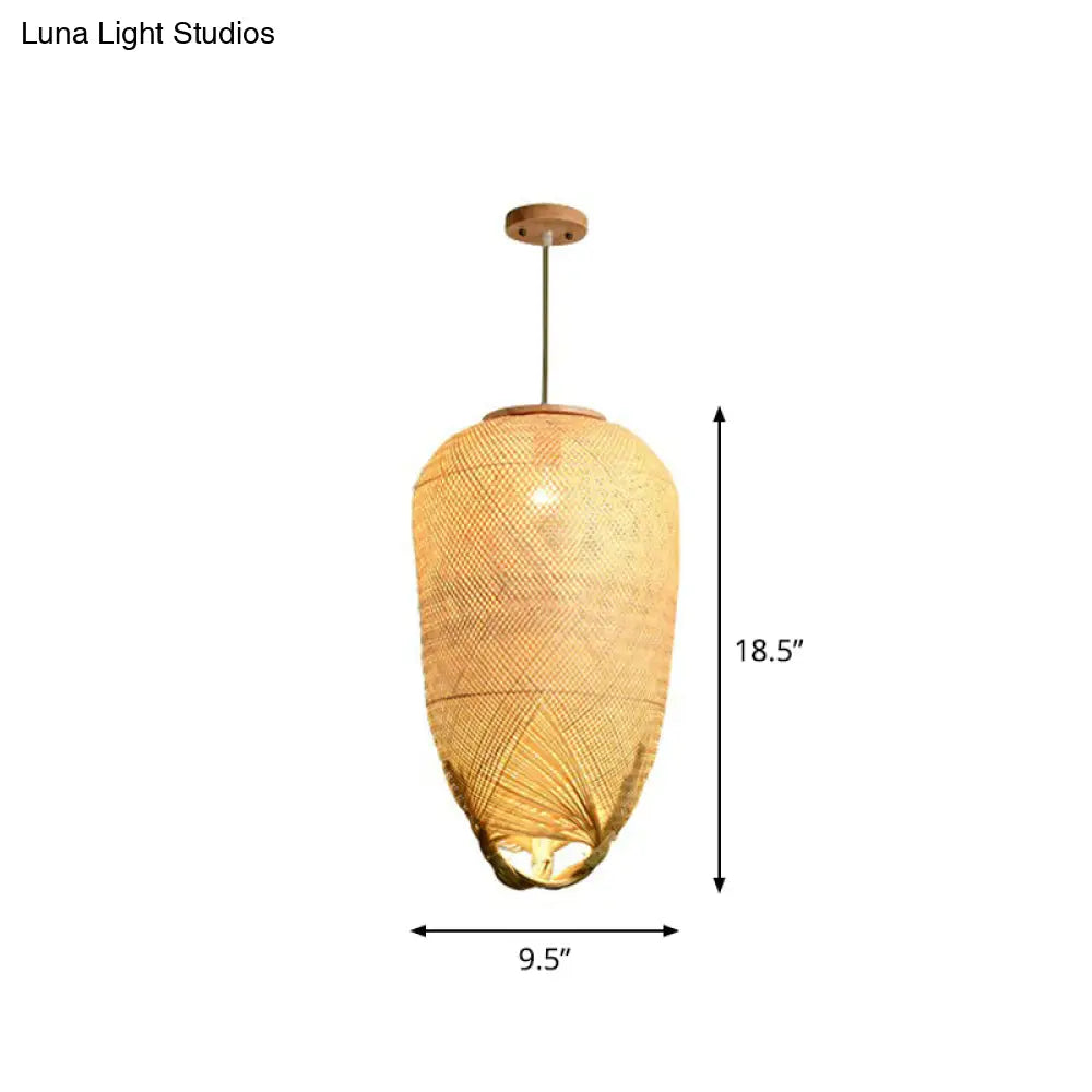 Asia Bamboo Weave Pendant Light Fixture - Restaurant Ceiling Lamp Beige Shade