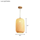 Asia Bamboo Weave Pendant Light Fixture - Restaurant Ceiling Lamp Beige Shade