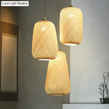 Asia Bamboo Weave Pendant Light Fixture - Restaurant Ceiling Lamp Beige Shade
