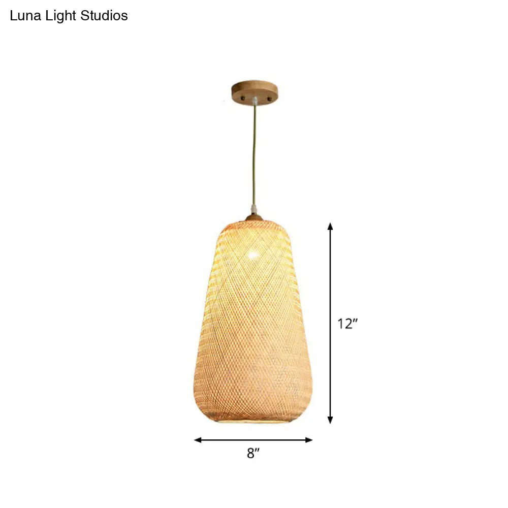Asia Bamboo Weave Pendant Light Fixture - Restaurant Ceiling Lamp Beige Shade