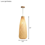 Asia Bamboo Weave Pendant Light Fixture - Restaurant Ceiling Lamp Beige Shade
