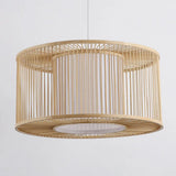 Asia Beige Bamboo Drum Pendant Light For Kitchen Bar - 1-Light Hanging Multiple Sizes Available