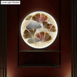 Asia Led Ginkgo Leaf Flush Wall Sconce In Gold With Metallic Shade