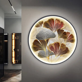 Asia Led Ginkgo Leaf Flush Wall Sconce In Gold With Metallic Shade