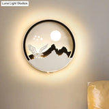Asia Style Black Acrylic Led Wall Lamp With Eagle And Mountain Pattern