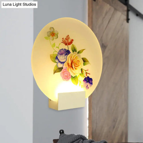 Asia Style Floral Led Wall Light With Acrylic Shade - For Hallways