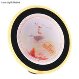 Asia Style Led Acrylic Wall Mural Light With Deer/Castle Pattern - Pink/Blue Circular Lighting Idea