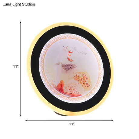 Asia Style Led Acrylic Wall Mural Light With Deer/Castle Pattern - Pink/Blue Circular Lighting Idea