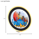 Asia Style Led Acrylic Wall Mural Light With Deer/Castle Pattern - Pink/Blue Circular Lighting Idea