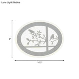 Asia Style Led Circular Acrylic Bird And Branch Wall Lamp With White/Warm Light