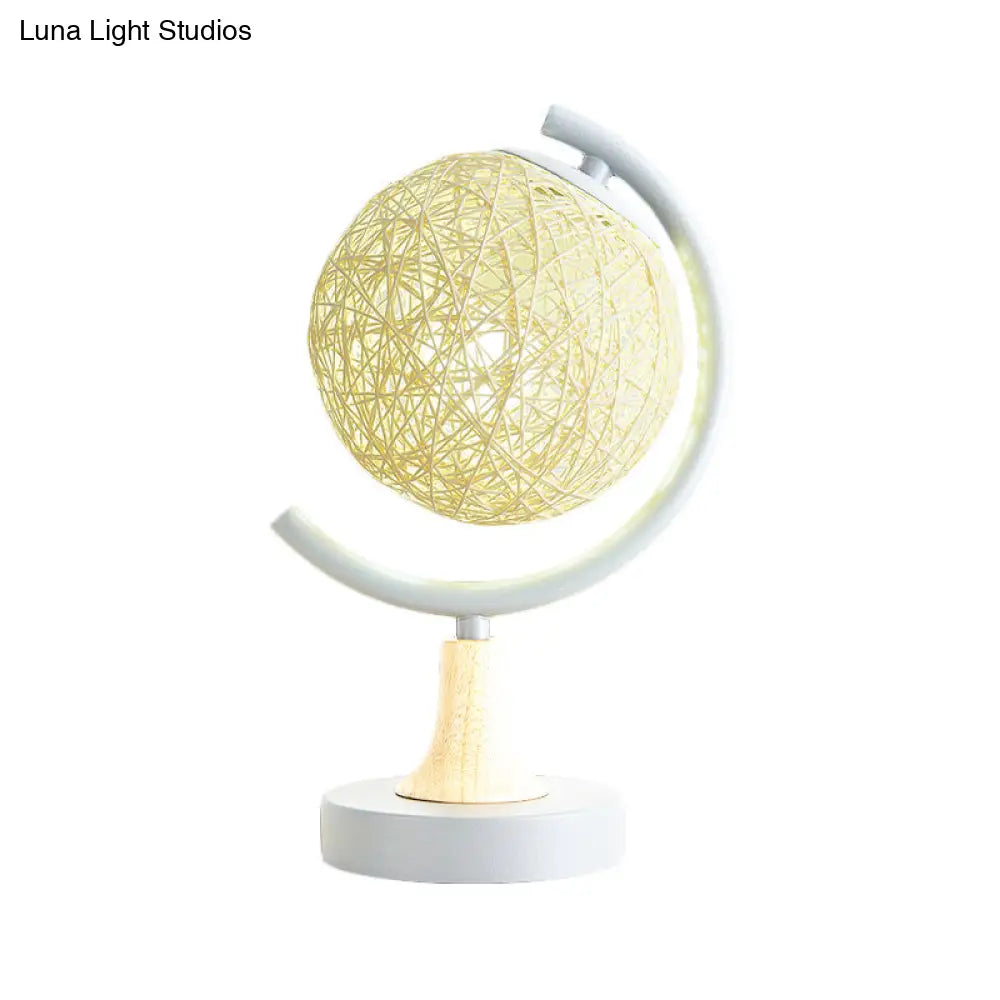Asia Style Metallic Globe Nightstand Light - White/Grey/Green With Rattan Shade