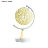Asia Style Metallic Globe Nightstand Light - White/Grey/Green With Rattan Shade