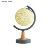 Asia Style Metallic Globe Nightstand Light - White/Grey/Green With Rattan Shade