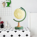 Asia Style Metallic Globe Nightstand Light - White/Grey/Green With Rattan Shade