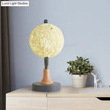 Asia Style Metallic Globe Nightstand Light - White/Grey/Green With Rattan Shade