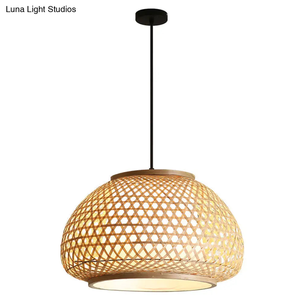 Asia Style Rattan Shade Pendant Lamp - 1 Light Ceiling Lantern In Beige