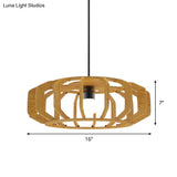 Asia-Style Wooden Lantern Ceiling Light With Suspension Lamp Design - 1 Bulb For Living Room