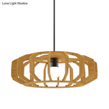 Asia-Style Wooden Lantern Ceiling Light With Suspension Lamp Design - 1 Bulb For Living Room