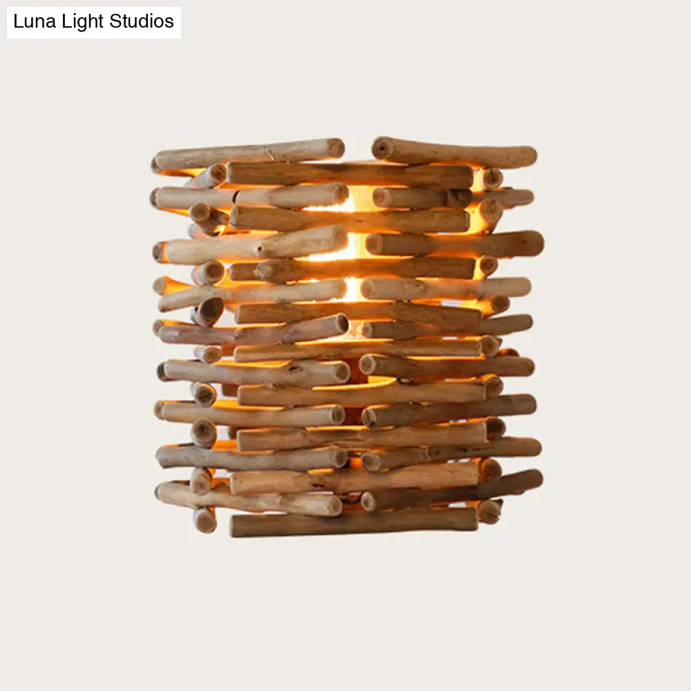 Asia Wood Desk Lamp - Cylindrical Small Brown Task Lighting For Bedroom 8/10 Wide