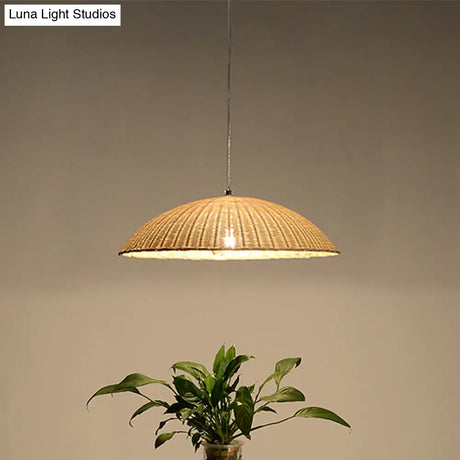 Asian Bamboo Domed Ceiling Lamp - 1 Head Flaxen Pendant Light For Living Room