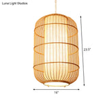 Asian Bamboo Hanging Pendant Light - Elliptical Design Beige 1 Bulb Perfect For Living Room