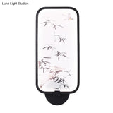 Asian Bamboo Leaf Pvc Wall Mural Lamp - Integrated Led Light For Family Room