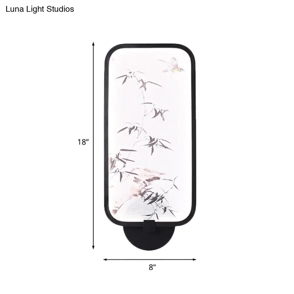 Asian Bamboo Leaf Pvc Wall Mural Lamp - Integrated Led Light For Family Room