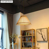 Asian Bamboo Pendant Lamp For Restaurants - Beige Trumpet Design 1-Head Suspended Lighting Fixture