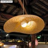 Asian Bamboo Pendant Light Fixture: Creative 1-Light Beige Suspension For Tea Room