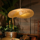 Asian Bamboo Pendant Light Fixture: Creative 1-Light Beige Suspension For Tea Room / 19.5