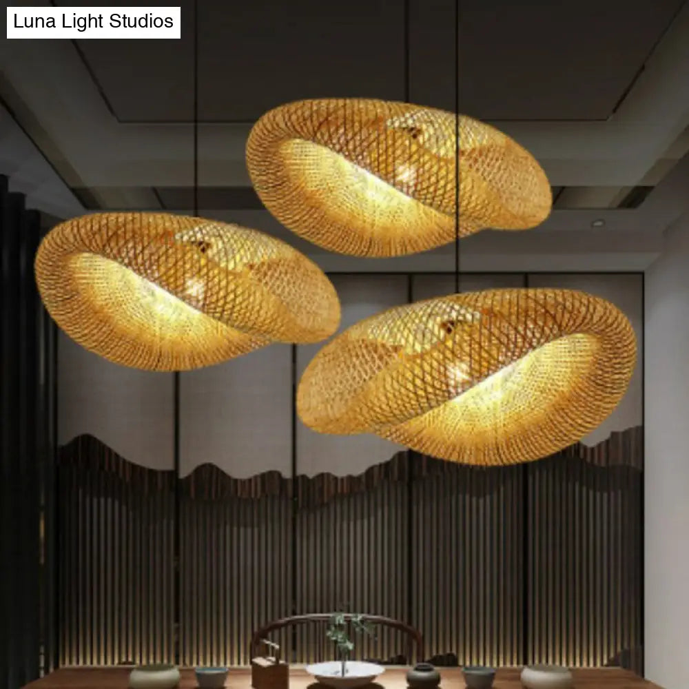 Asian Bamboo Pendant Light Fixture: Creative 1-Light Beige Suspension For Tea Room
