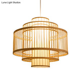 Asian Bamboo Pendant Light With Shade Inside - Cylinder/Donut/Raindrop Design