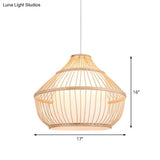 Asian Bamboo Pendant Light With Shade Inside - Cylinder/Donut/Raindrop Design