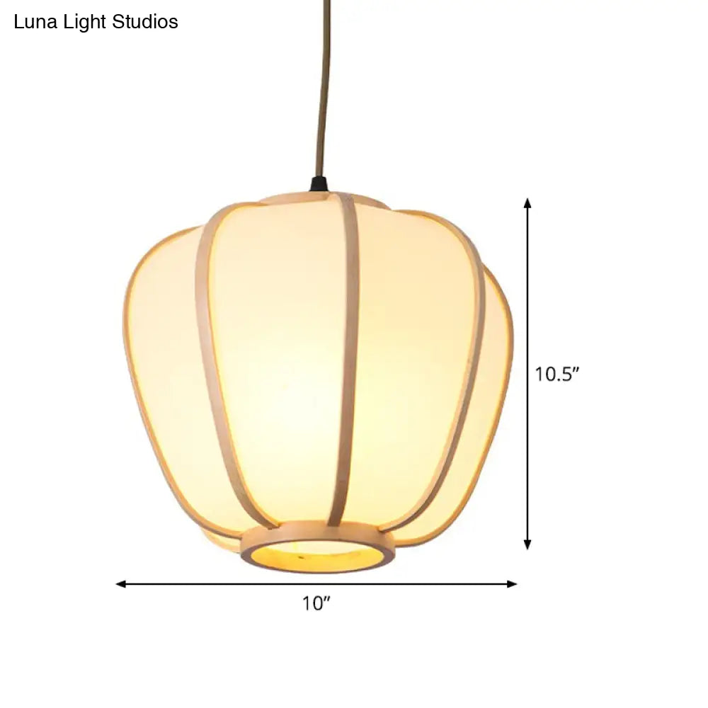 Asian Beige Hanging Pendant Light With Lantern Wood Shade For Restaurants