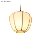 Asian Beige Hanging Pendant Light With Lantern Wood Shade For Restaurants