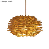Asian Beige Pendant Lamp With Rattan Shade - 1-Light Restaurant Lighting