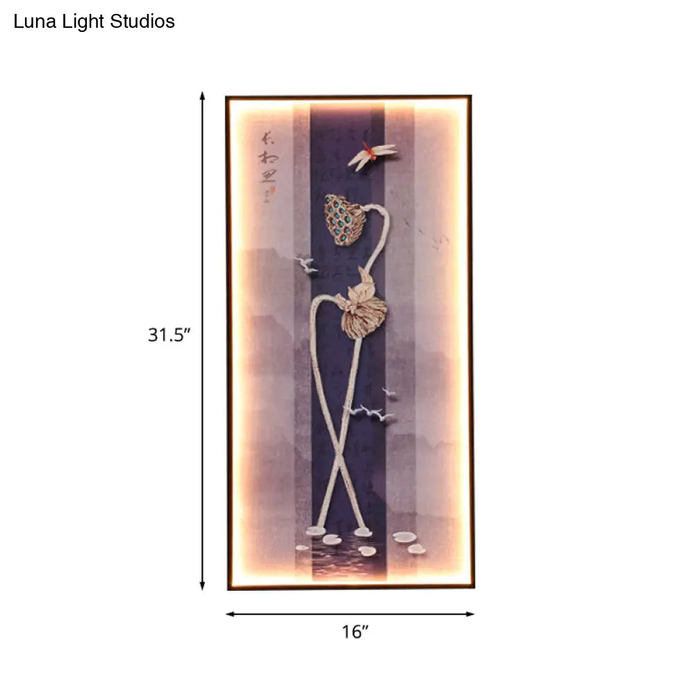 Asian Dragonfly/Lotus Led Mural Sconce: Elegant Dining Room Wall Mount Lighting In Black