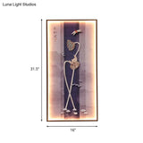 Asian Dragonfly/Lotus Led Mural Sconce: Elegant Dining Room Wall Mount Lighting In Black