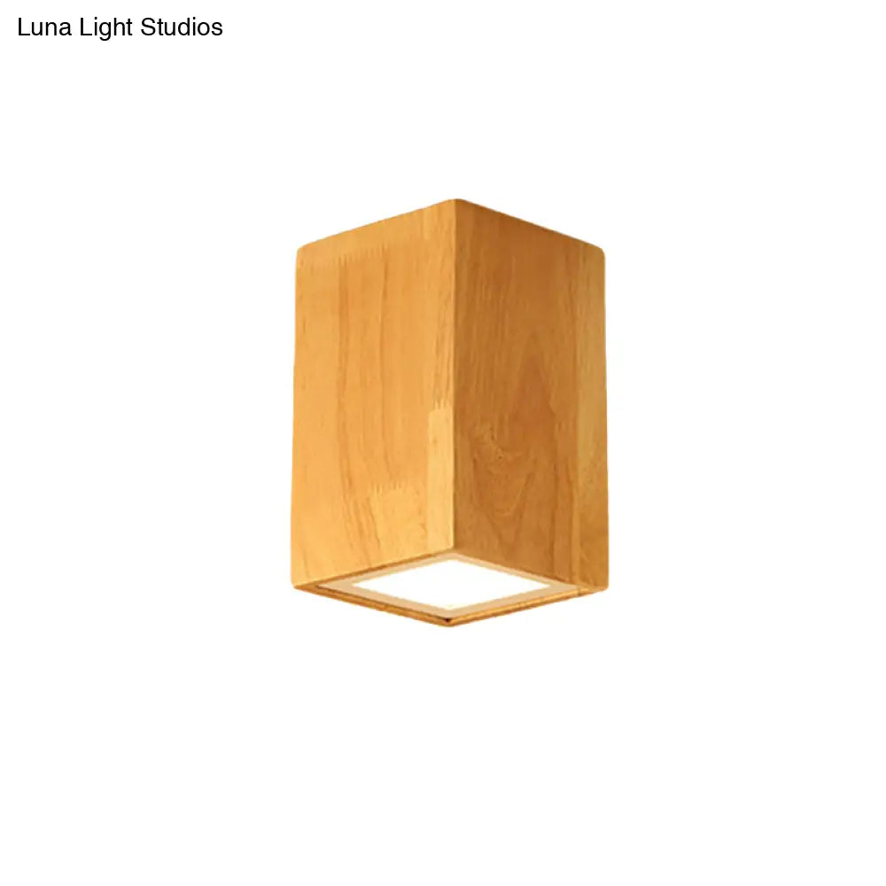 Asian-Inspired Office Ceiling Lamp With Wood And Beige Finish