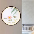 Asian Inspired Pink Lotus Mural Led Flush Mount Wall Sconce: Acrylic Integrated Lighting Solution