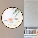 Asian Inspired Pink Lotus Mural Led Flush Mount Wall Sconce: Acrylic Integrated Lighting Solution