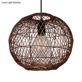 Asian Rattan Ball Ceiling Light - Coffee Pendant Fixture For Living Room 1 Bulb